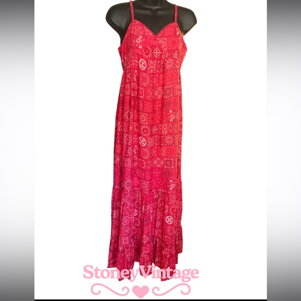 Francesca's Collections Red Paisley Bandana Patterned Maxi Dress